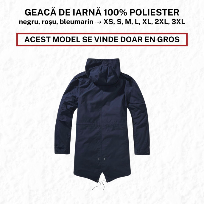 Geacă de iarna din poliester 100%, cu glugă detașabilă