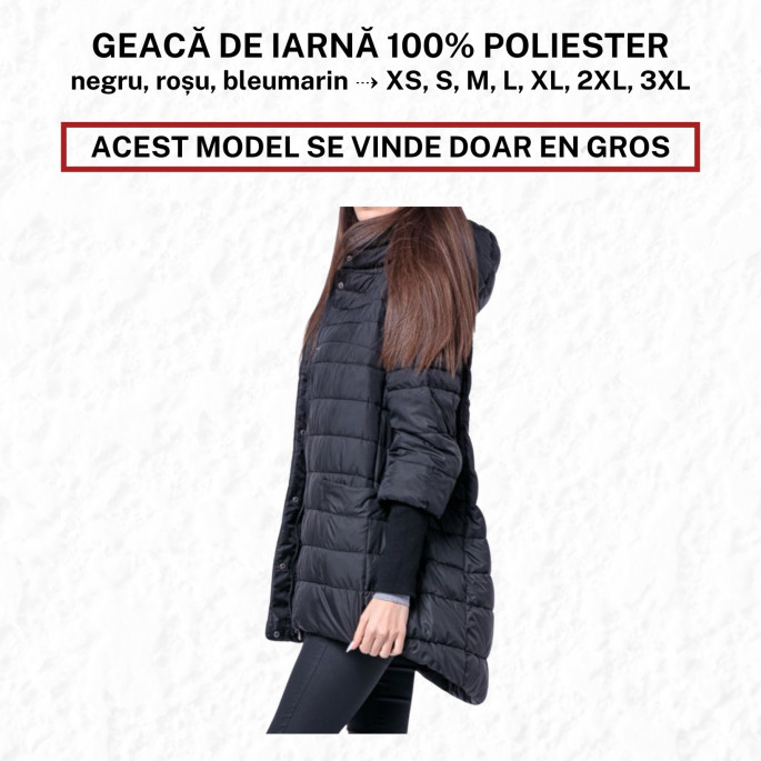 Geacă de iarna, de damă, din poliester, cu glugă detașabilă