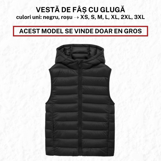 Vestă de fâș, din poliester, cu glugă, EN GROS